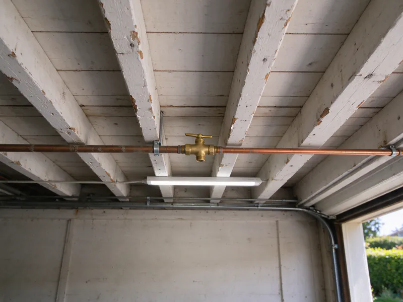 New ball valve where older copper meets new copper on a San Francisco garage ceiling